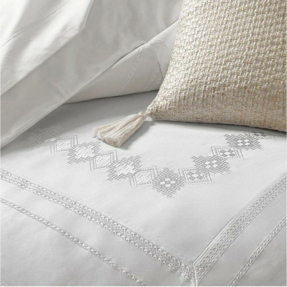 {NIP} LUCKY BRAND White 100% Cotton Diamond Stitch 3 Piece Comforter Set - Picture 2 of 16